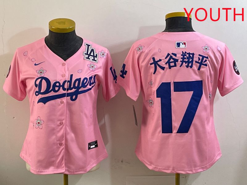 Youth Los Angeles Dodgers 17 Ohtani Pink Sakura Edition 2025 Nike MLB Jersey style 5